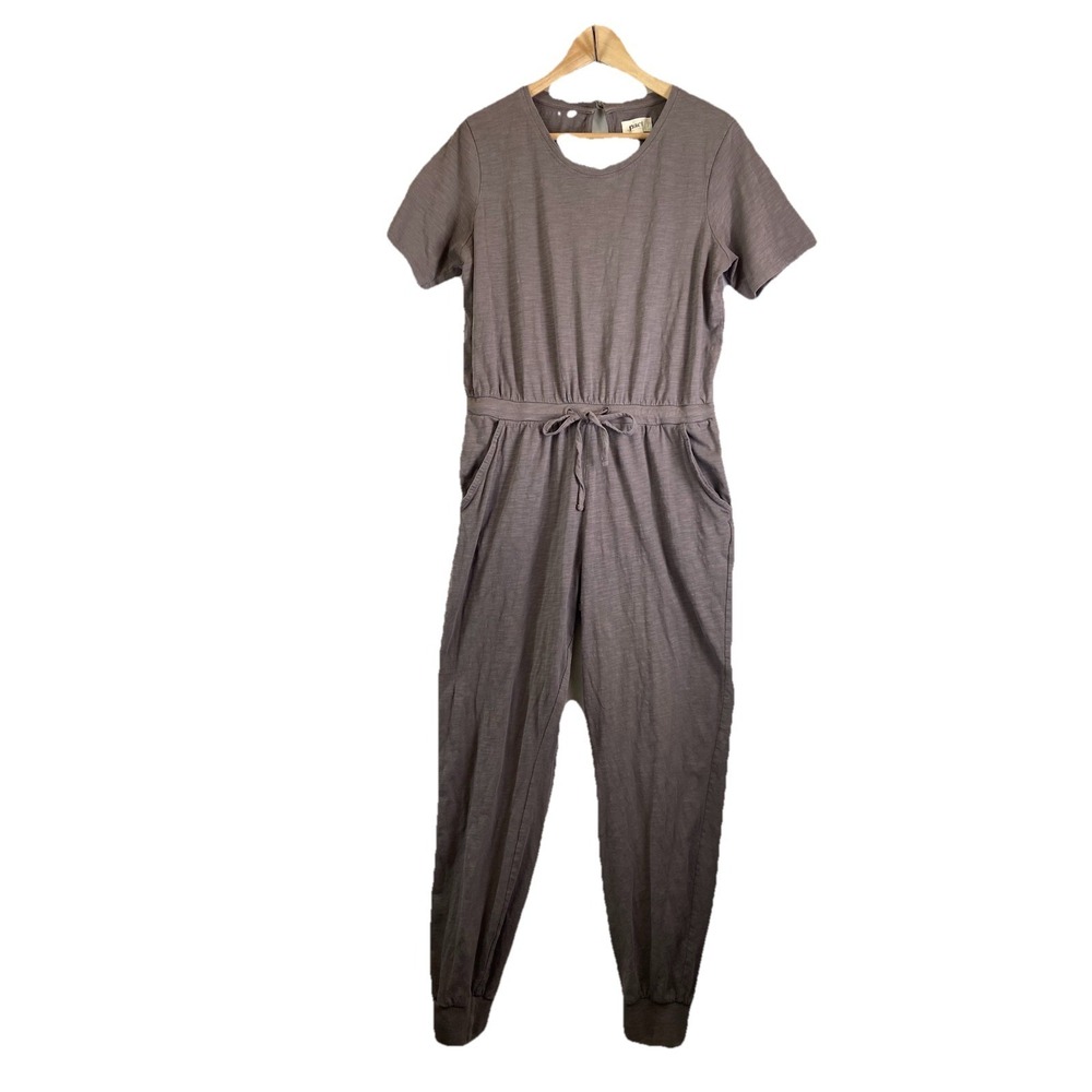 PACT Jumpsuit Womens M Brown Organic Cotton Drawstring Casual Lounge Minimalist